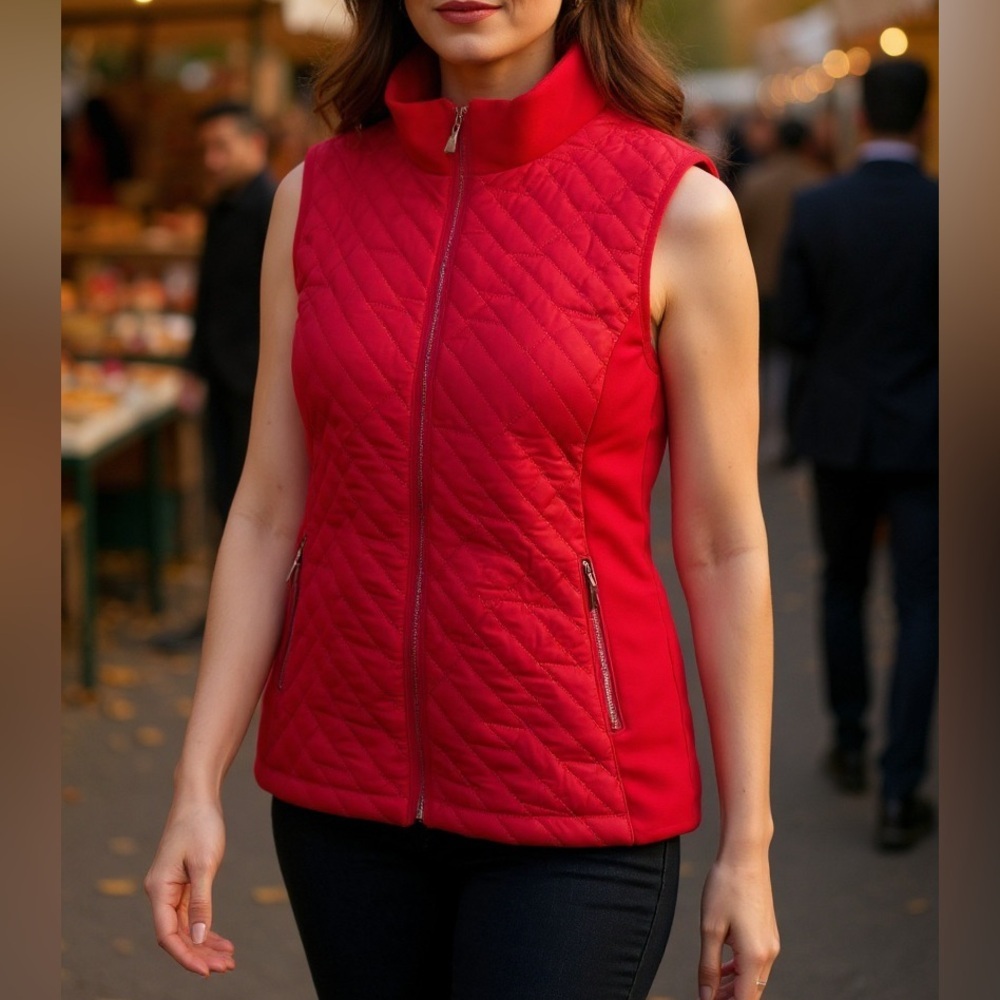 Bernardo Women’s Red Quilted Puffer Vest Size L - Picture 3 of 8